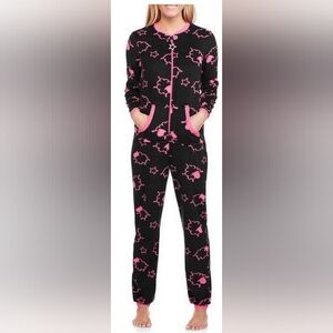 NWOT Secret Treasures Microfleece Black/Pink Suit Sheep Pajama Onesie M(8-10)
